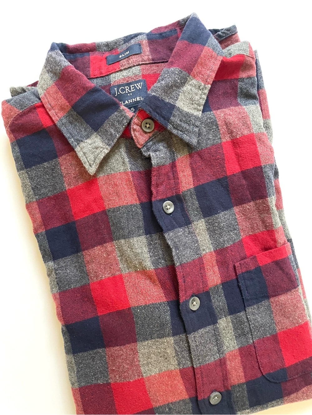 J.Crew Slim Fit Red & Navy Plaid Flannel Shirt